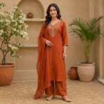 Pure Dola Silk Kurti Palazzo Dupatta Set