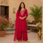 Pure Dola Silk Kurti Palazzo Dupatta Set - Image 2