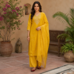 Pure Dola Silk Kurti Palazzo Dupatta Set - Image 3