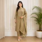 Pure Jacquard Kurti Pant Dupatta Set - Image 2