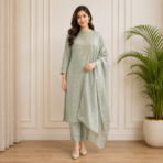 Pure Jacquard Kurti Pant Dupatta Set - Image 3