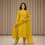 Pure Dola Kurti Pant Dupatta Set - Image 3