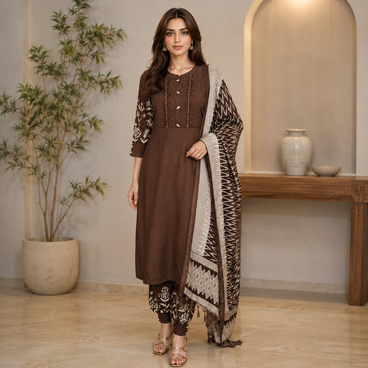 NF0632501 Pure Liva Cotton Rayon Suit Set with Khadi Dupatta - Image 1
