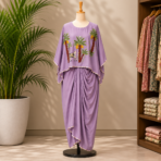 Pure Chanderi Pichwai Cape Top Drape Skirt Set - Image 3