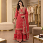 Premium Cotton Bandhej Sharara Suit Set