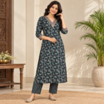 Vertical Silk Handwork Kurti Pant Set