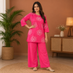 Cotton Co ord Set - Hot Pink (Floral Print)