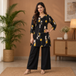 Cotton Co ord Set - Black (Abstract Geometric Print)