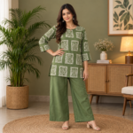 Cotton Co ord Set - Sage Green (Block Print)