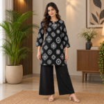 Cotton Co ord Set - Black (Traditional Motif Print)