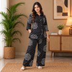 Cotton Co ord Set - Black (Polka Floral Print)