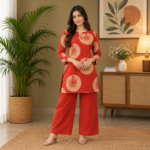 Cotton Suit Set - Brick Red (Circular Ethnic Print)