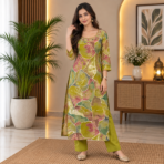 Modal Silk Digital Print Hand Work Kurti Pant Set - Image 2