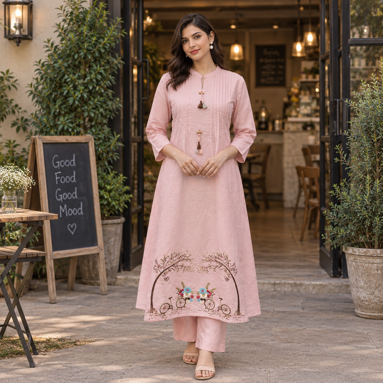 NF0644001 Premium Cotton Embroidered A Line Kurti - Image 1