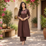 Premium Cotton Embroidered A Line Kurti Set