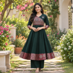 Premium Cotton Ajrakh Printed Anarkali Suit Set