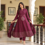 Premium Cotton Embroidered Anarkali Suit Set