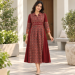 Premium Cotton Ajrakh Printed Anarkali Kurti