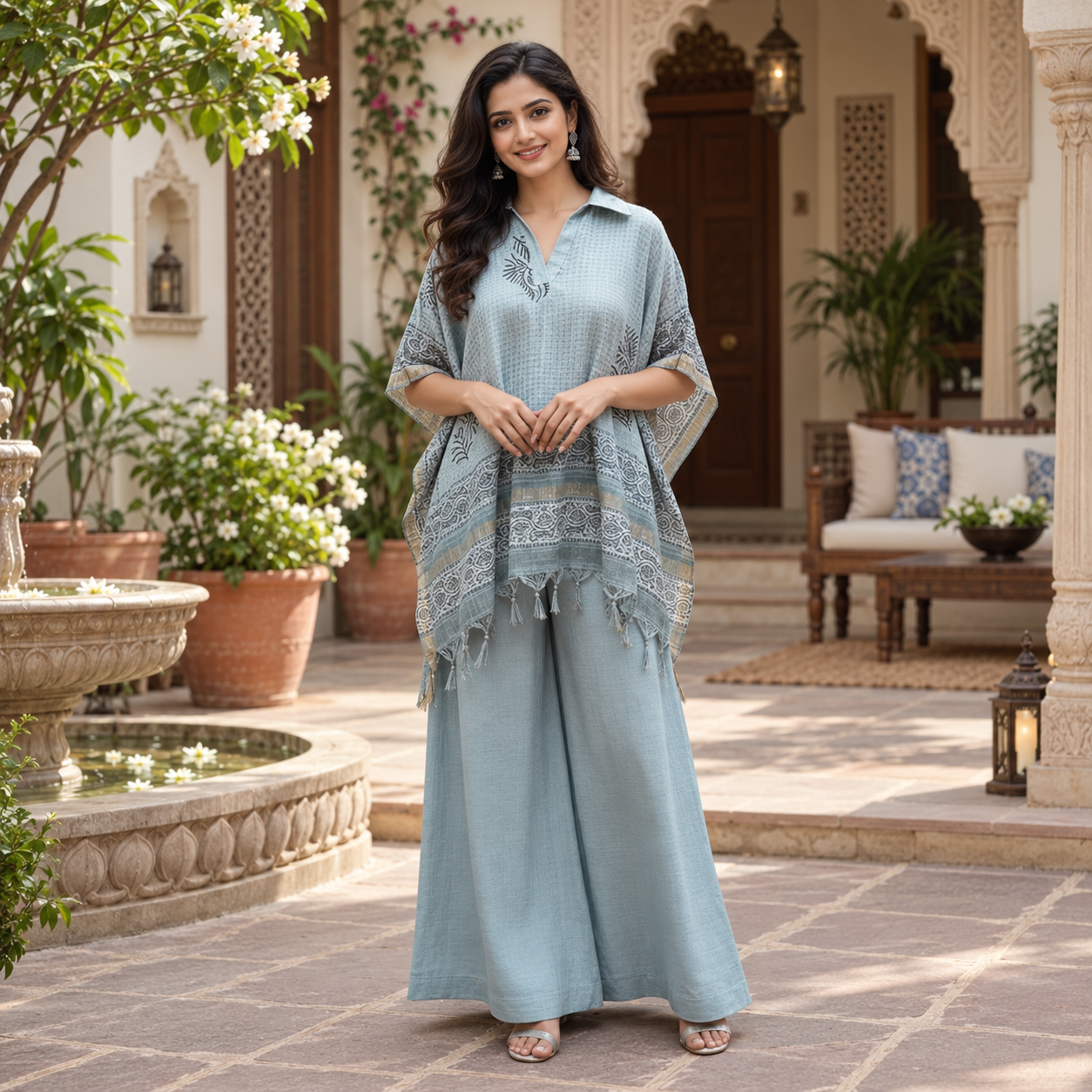 NF0646901 Premium Bhagalpuri Cotton Kaftan Pant Set - Image 1