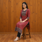 Premium Cotton Ajrakh Vegetable Print Straight Kurti
