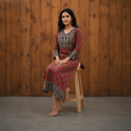 Premium Cotton Ajrakh Vegetable Print Straight Kurti