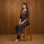 Premium Cotton Ajrakh Vegetable Print Straight Kurti - Image 2