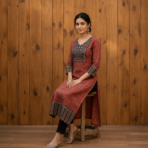 Premium Cotton Ajrakh Vegetable Print Straight Kurti - Image 3