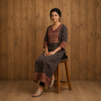 Premium Cotton Ajrakh Vegetable Print Straight Kurti - Image 6