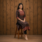 Premium Cotton Ajrakh Vegetable Print Straight Kurti - Image 8