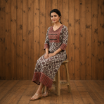 Premium Cotton Ajrakh Vegetable Print Straight Kurti - Image 9
