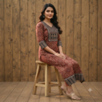 Premium Cotton Ajrakh Vegetable Print Straight Kurti - Image 10