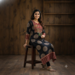 Premium Cotton Ajrakh Vegetable Print Straight Kurti - Image 11