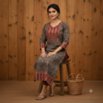 Premium Cotton Ajrakh Vegetable Print Straight Kurti - Image 12