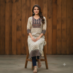 Premium Cotton Ajrakh Vegetable Print Straight Kurti
