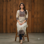 Premium Cotton Ajrakh Vegetable Print Straight Kurti