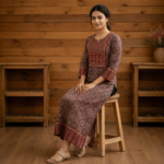 Premium Cotton Ajrakh Vegetable Print Straight Kurti