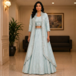 Premium Chinon Silk Crop Top Lehenga Set with Detachable Jacket