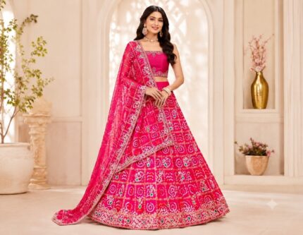 Gaji Silk Bandhani Lehenga with Gota Patti Work