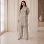 Light Grey Pure Cotton Designer 2 Piece Kurta Pant Set