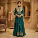 Designer Pure Chinon Long Dress Pant Dupatta Set